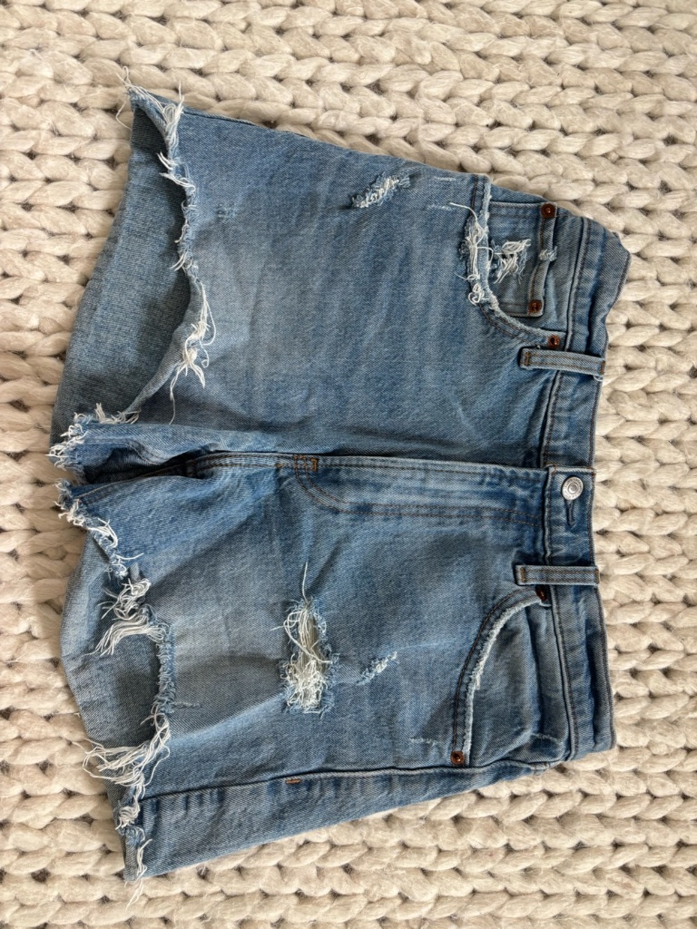 Abercrombie & Fitch Distressed Medium Blue Denim Cutoff Shorts